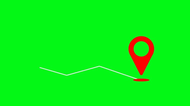 Animated video of location marker, pin icon. Concept Animation of location marker line path, map distance marker animation on green screen background.
