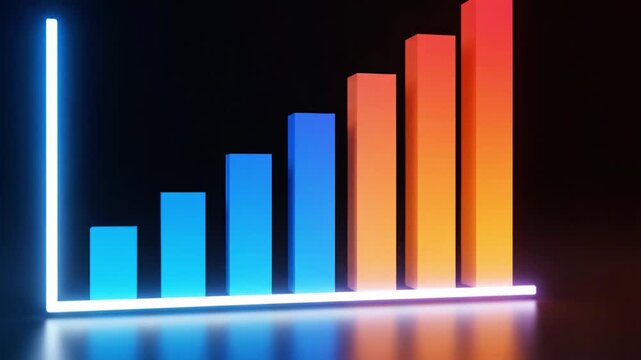 A 3D bar graph with blue and orange bars on a dark background