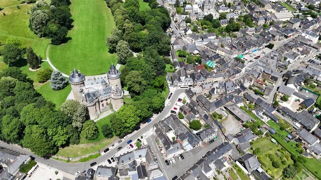 Comburgh town in Brittany France Overhead birds eye drone aerial view