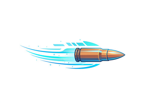 High speed flying bullet vector illustration with blue motion trails