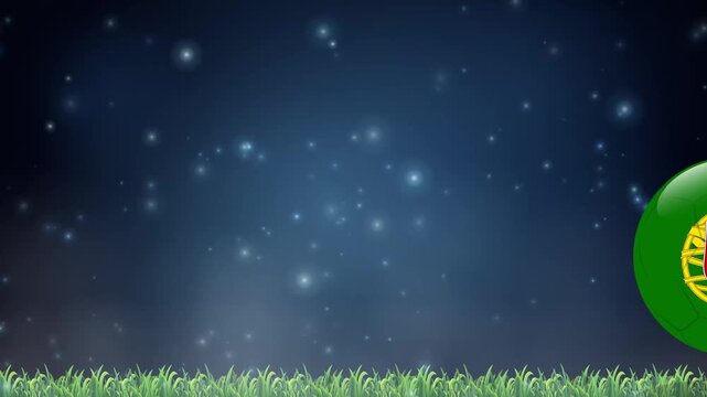 Animated Portugal Flag Soccer Ball Bouncing Under a Starry Night Sky