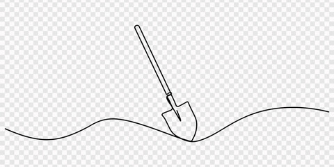 shovel continuous one line drawing, Continuous line drawing of shovel. Shovel linear icon. One line drawing background. Vector illustration. Shovel continuous line icon., Continuous line drawing © Line pro