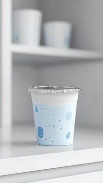 Disposable paper cup on countertop. Single-use beverage container