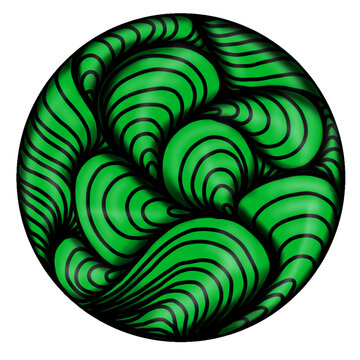 ​Abstract green zentangle circle pattern with black wavy lines