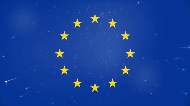 European Union Flag with Animated Drifting Stars in Night Sky