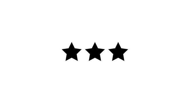 Three bold black star rating icon template design vector illustration for customer product review feedback, premium quality evaluation ranking emblem, standard service satisfaction level.