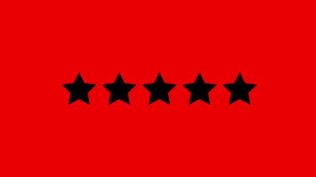 Five black star rating icon template design vector illustration for customer product review feedback, premium quality evaluation ranking emblem, standard service satisfaction level status.