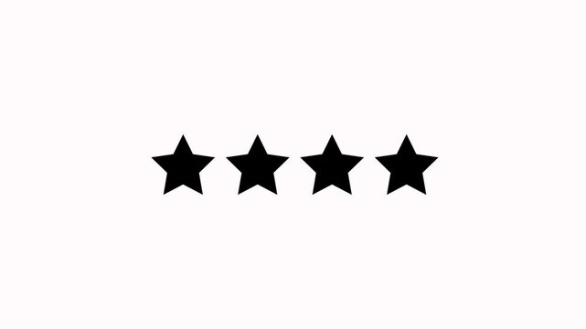 Four black star rating icon template design vector illustration for customer product review feedback, premium quality evaluation ranking emblem, standard service satisfaction level score element.