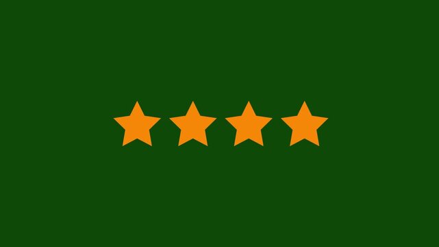 Four orange star rating icon template design vector illustration for customer product review feedback, premium quality evaluation ranking emblem, standard service satisfaction level score.