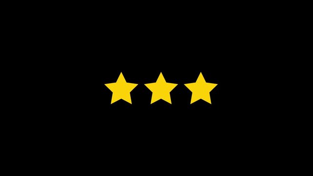Three yellow star rating icon template design vector illustration for customer product review feedback, premium quality evaluation ranking emblem, standard service satisfaction level score.