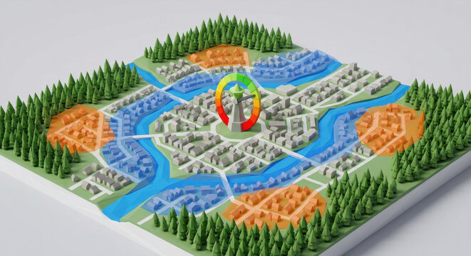 Climate risk credit map: physical risk, flood and wildfire exposure drive credit score, PD and LGD.