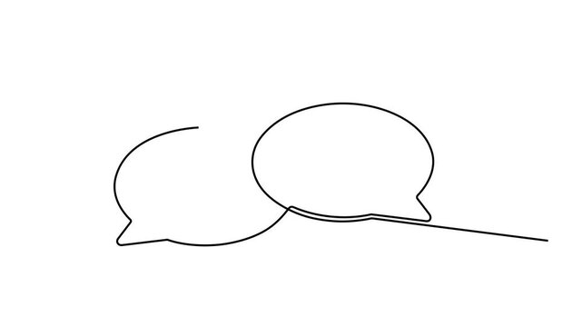 Animated video of two speech bubbles with a gear and a coin inside. A chat concept featuring speech bubbles about work, business, and education in a single-line style.