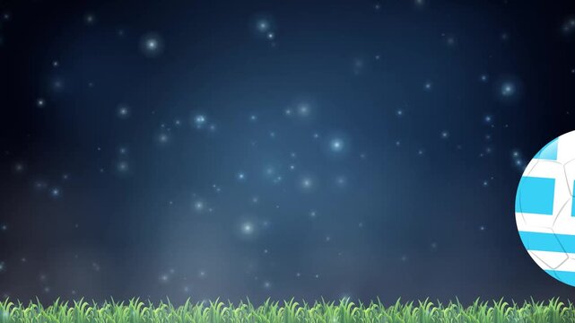 Blue and White Soccer Ball Bouncing Over Grass Under Night Sky