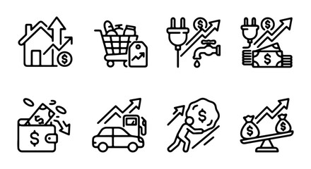 Rising Costs Icons: Housing, Groceries, Utilities, Fuel, Wallet, Economy, Inflation © Babul