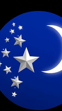 Night sky icon with crescent moon and silver stars.