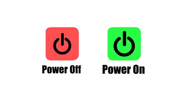 Power Off and Power On Button Icons Animation on White Background