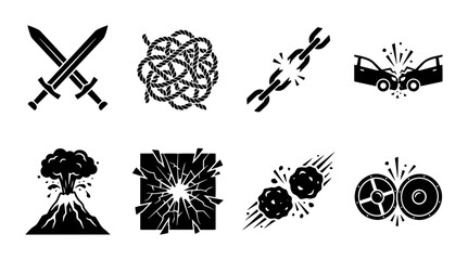 Conflict and Disaster Silhouette Icons for Crisis Management © Sathi