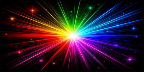 Abstract Colorful Light Background with Glowing Stars, Laser Energy Rays and Cosmic Motion Effects for Futuristic Wallpaper Design © RABBANU