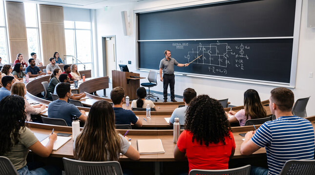 Cours universitaire dans un amphith&eacute;&acirc;tre moderne