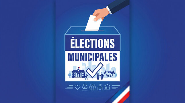 Illustration des &eacute;lections municipales avec bulletin d&eacute;pos&eacute; dans une urne