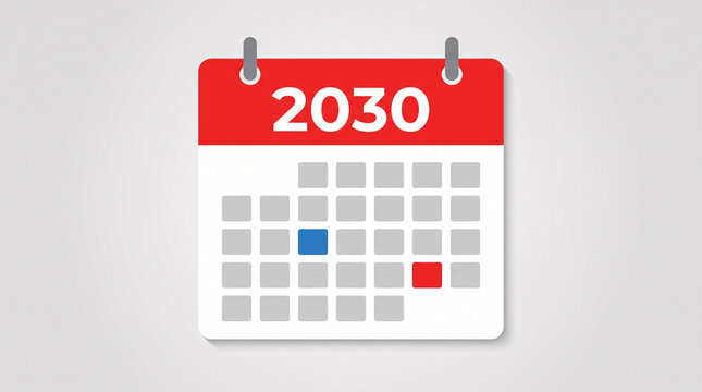 Calendrier de l&rsquo;ann&eacute;e 2030 isol&eacute; sur fond blanc