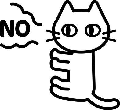 足を突き出しNOと言う猫のモノクロ線画アイコン