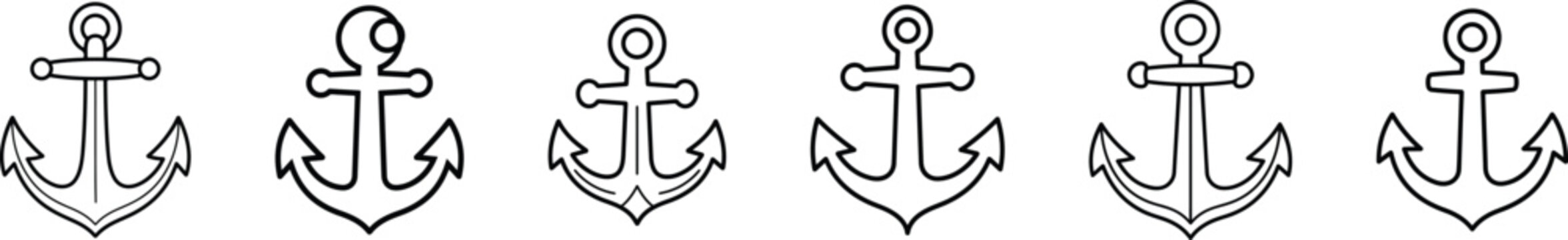 Minimal Anchor Outline Icon Set &ndash; Nautical Marine Line Art Vector Collection