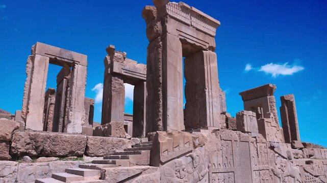 Ancient Temple of Apollo and Roman Forum Ruins with Historic Stone Columns in Rome Italy, Classical Greek Architecture Landmark Under Blue Sky for Travel and History Tourism