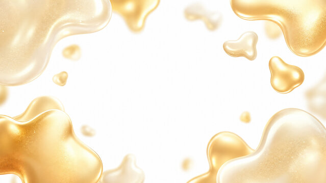Abstract Background with 3D Golden Fluid Shapes and Glitter
