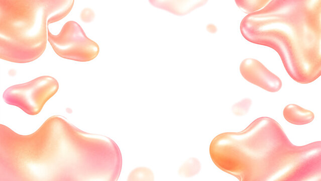 Abstract Frame Background with Pearlescent Pink and Peach Fluid Shapes