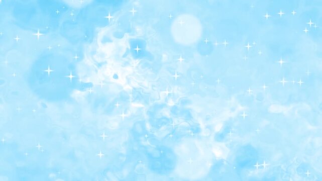 水色のキラキラ美しい星が飛ぶファンタジーアニメーション背景動画