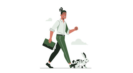 Fototapeta premium Woman walking her dalmatian dog outdoors.