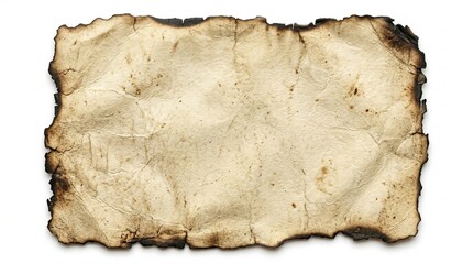 Fototapeta premium Vintage burnt paper with torn and charred edges on white background