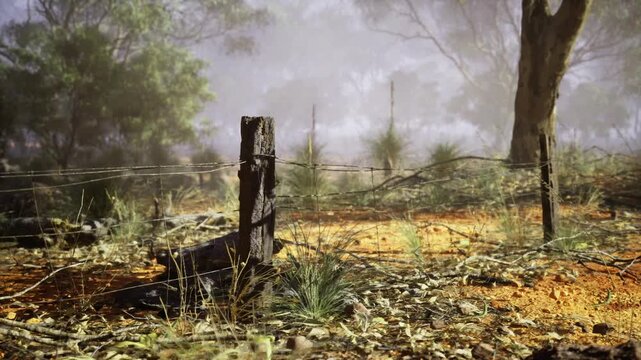 Silent dawn scene. Old marker in morning light. Deserted boundary sign at break of day. Early morning scene with weathered post and peaceful surroundings