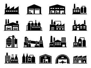 Fototapeta premium Industrial factory and warehouse building icons set