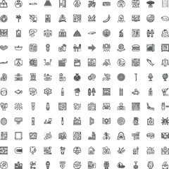 Fototapeta premium Large set of thin line icons depicting a wide array of topics including technology, health, travel, commerce, food, nature, and everyday objects on a white background