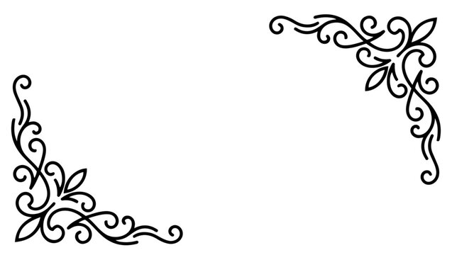 Ramadan decorative corner ornament, black and white vector line art, isolated on white background minimal icon, Islamic ornament collection set, black and white vector line art, isolated on white back