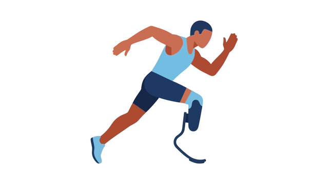 Parathlete with prosthetic blade leg running and sprinting