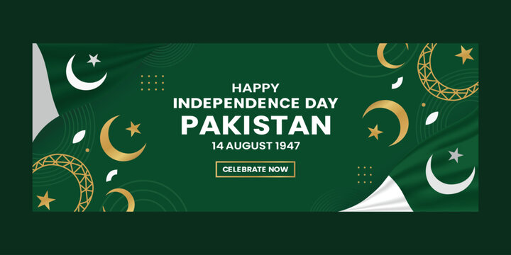 A vibrant digital illustration celebrating Pakistan's Independence Day with traditional symbols and colors