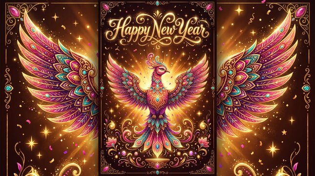 Luxury Happy Parsi New Year Greeting Card with Golden Typography and Faravahar Symbol on Dark Background