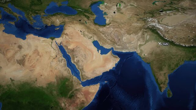 Animated Flight Route Map Showing Airplane Travel from Delhi to Athens
