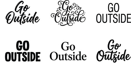 Go outside outdoor adventure typography lettering vector bundle with decorative swirls and bold rustic script layouts © MSTWARESA