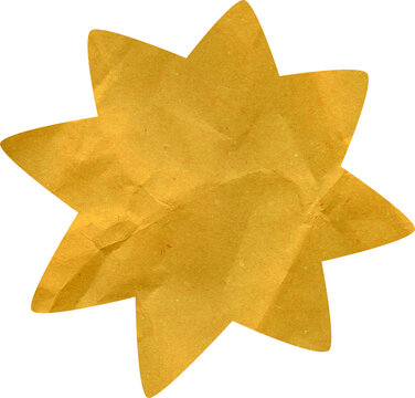 Yellow Paper Star Shape with Crumpled Texture and Wrinkled Surface for Craft and Scrapbooking Design Element