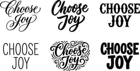 Choose joy positive thinking typography lettering logotype collection with hand drawn swirls and clean layout options © MSTWARESA