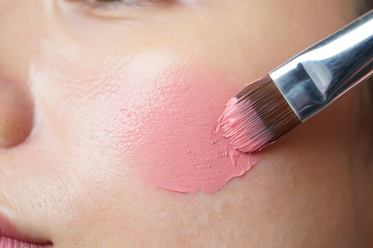 Applying blush with makeup brush on skin