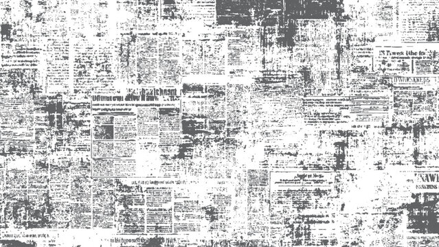 Newspaper clippings and cutouts on a distressed background with text and articles visible