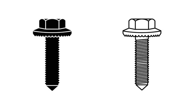 Hex head bolts with threaded shafts black and white silhouette style