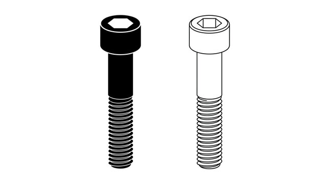 Hex head cap screws black and white line drawing