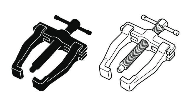 Caliper piston compressor tool black silhouette and line drawing