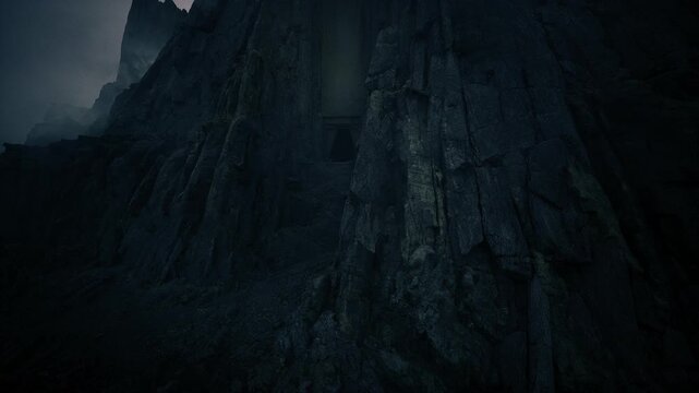 looming cliff wall above tide pools with dark water and scattered stones, heavy sky and cold breeze, raw shoreline energy suggesting exploration or maritime